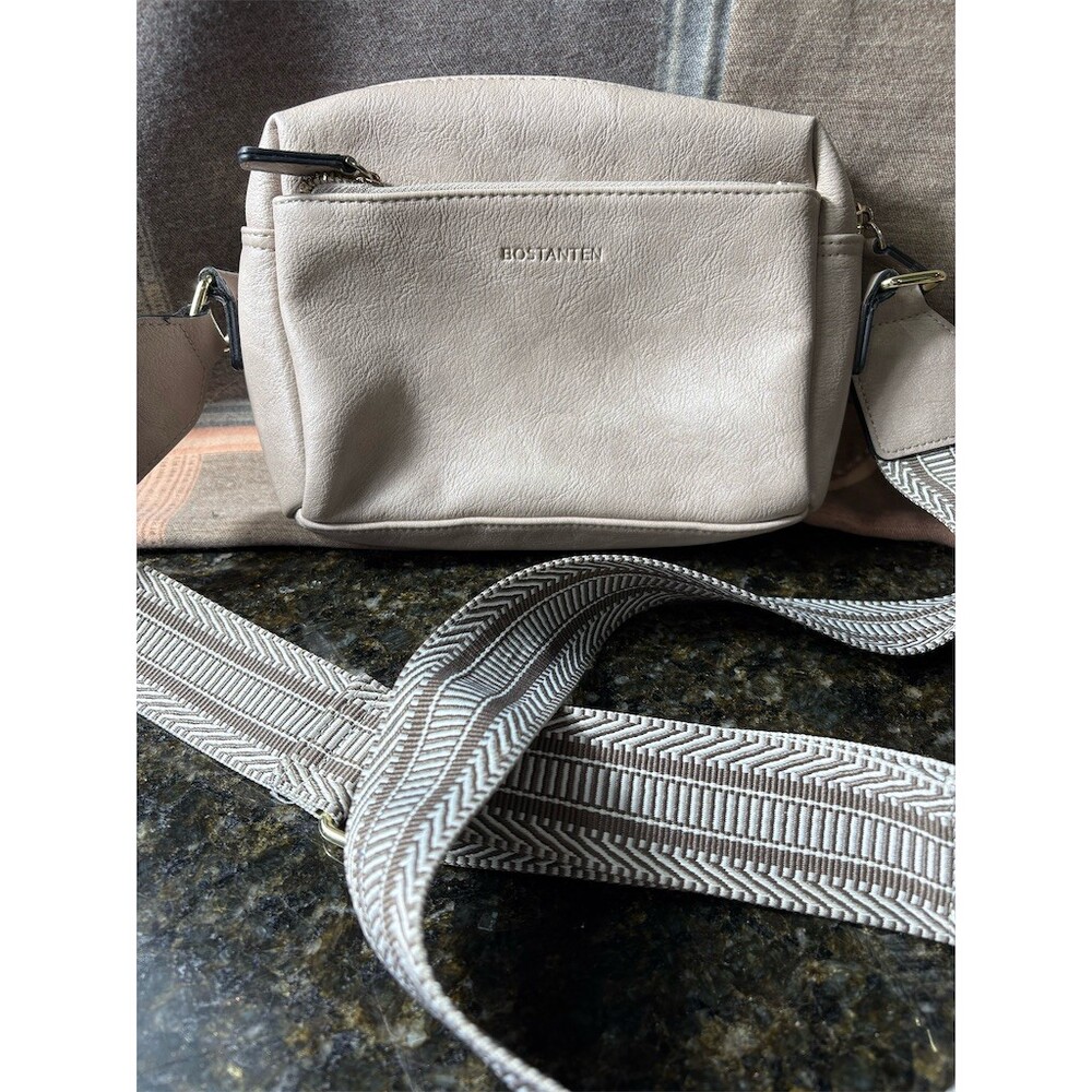 BOSTANTEN Crossbody Bag Womens Small Light Gray Triple Zip Wide Strap - Picture 2 of 8